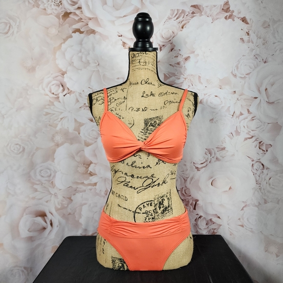 3 Piece Coral Bikini Set with Skirt - Picture 2 of 7